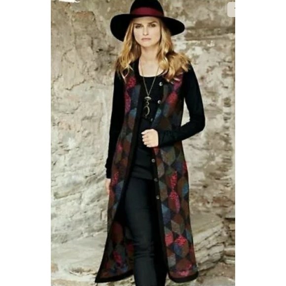 Peruvian Connection KAFFE FASSETT Sweater Vest Duster Medium Geometric - Picture 10 of 12